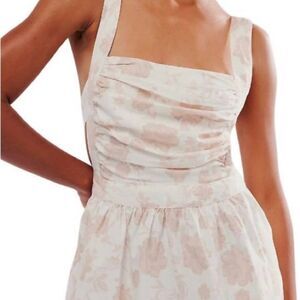 FREE PEOPLE Meet Me In Maui Pink/Ivory Dress fit& flare bow backless Large NWT